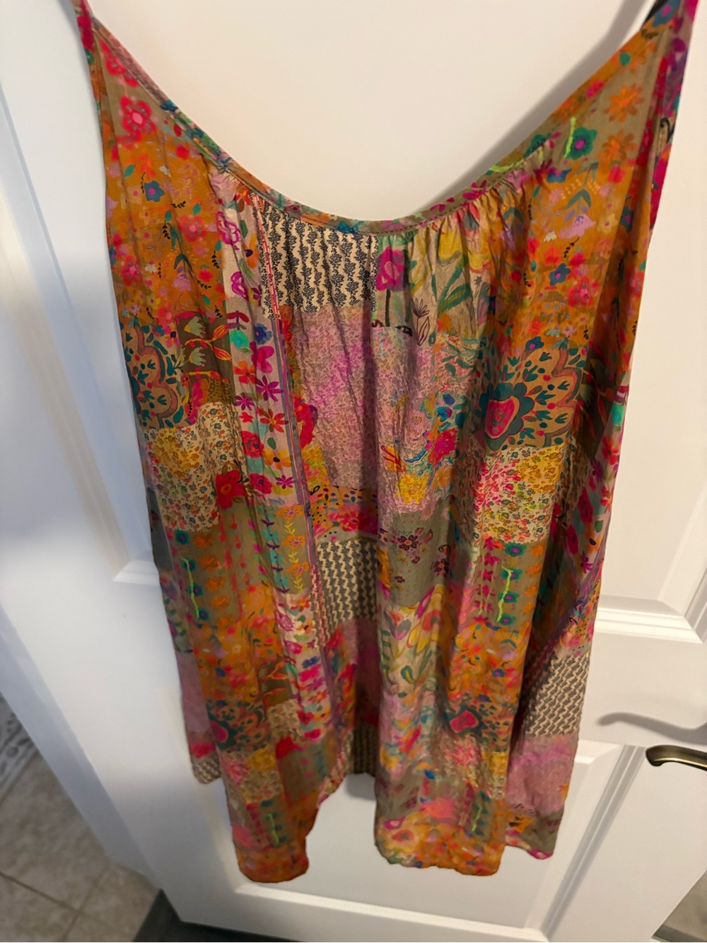 NATURAL LIFE Patchwork Floral Slip Cover-Up Dress in Orange & Pink M - Picture 5 of 8